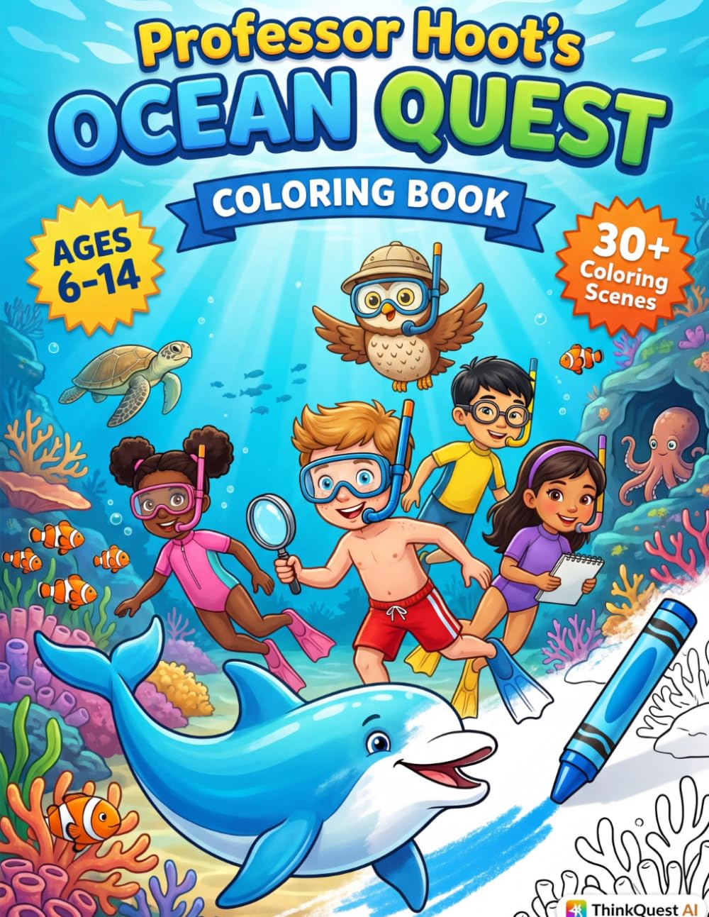 Professor Hoot's Ocean Quest Coloring Book: A Color-Your-Way-Through the Deep Sea Coloring Activity Book for Kids Ages 6-14