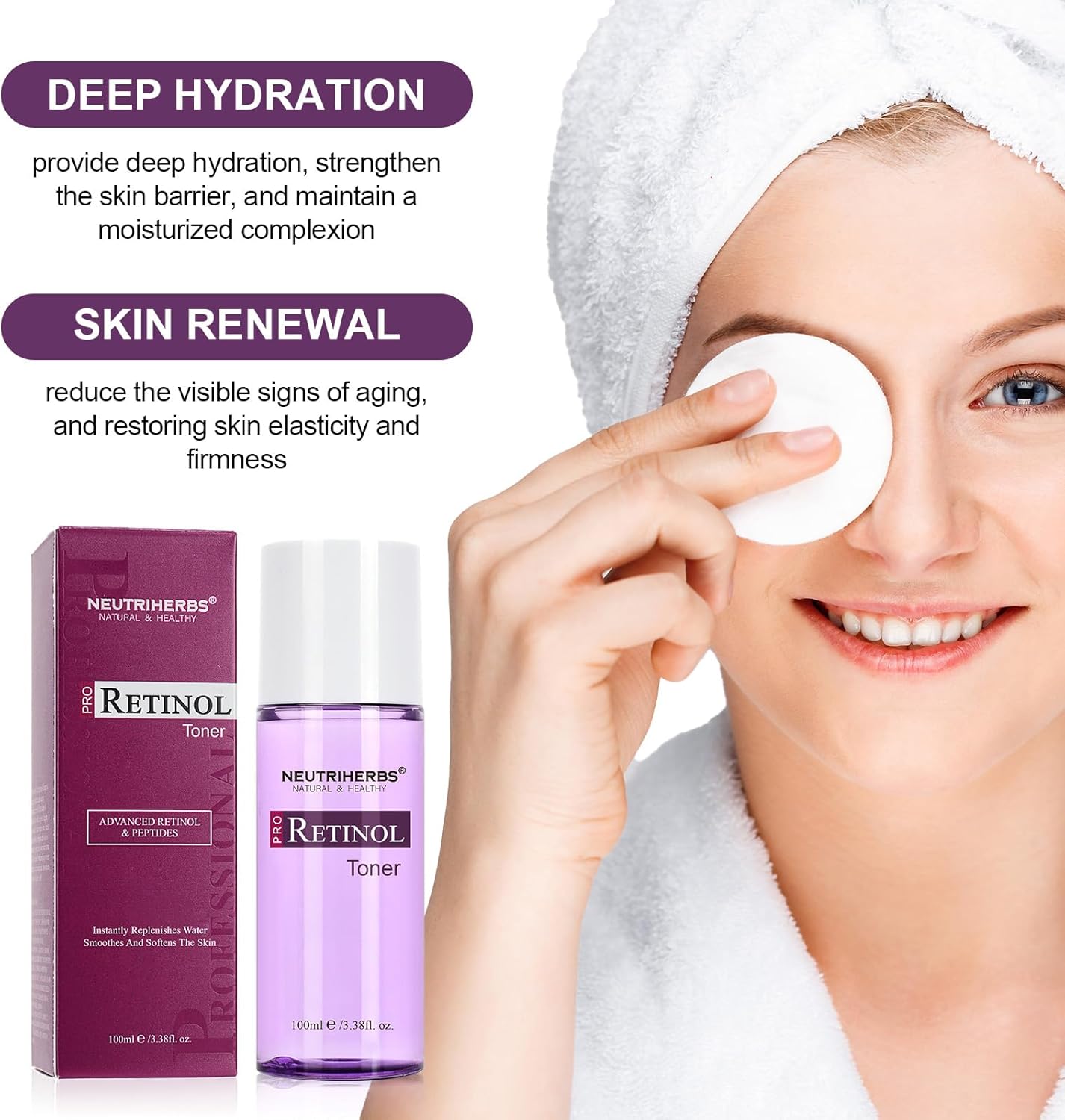 NEUTRIHERBS PRO Retinol Toner for Anti-Aging & Reducing Fine Lines and Wrinkles, with Panthenol, Peptides, and Hyaluronic Acid, Alcohol Free – 3.38 fl. Oz. - Image 2