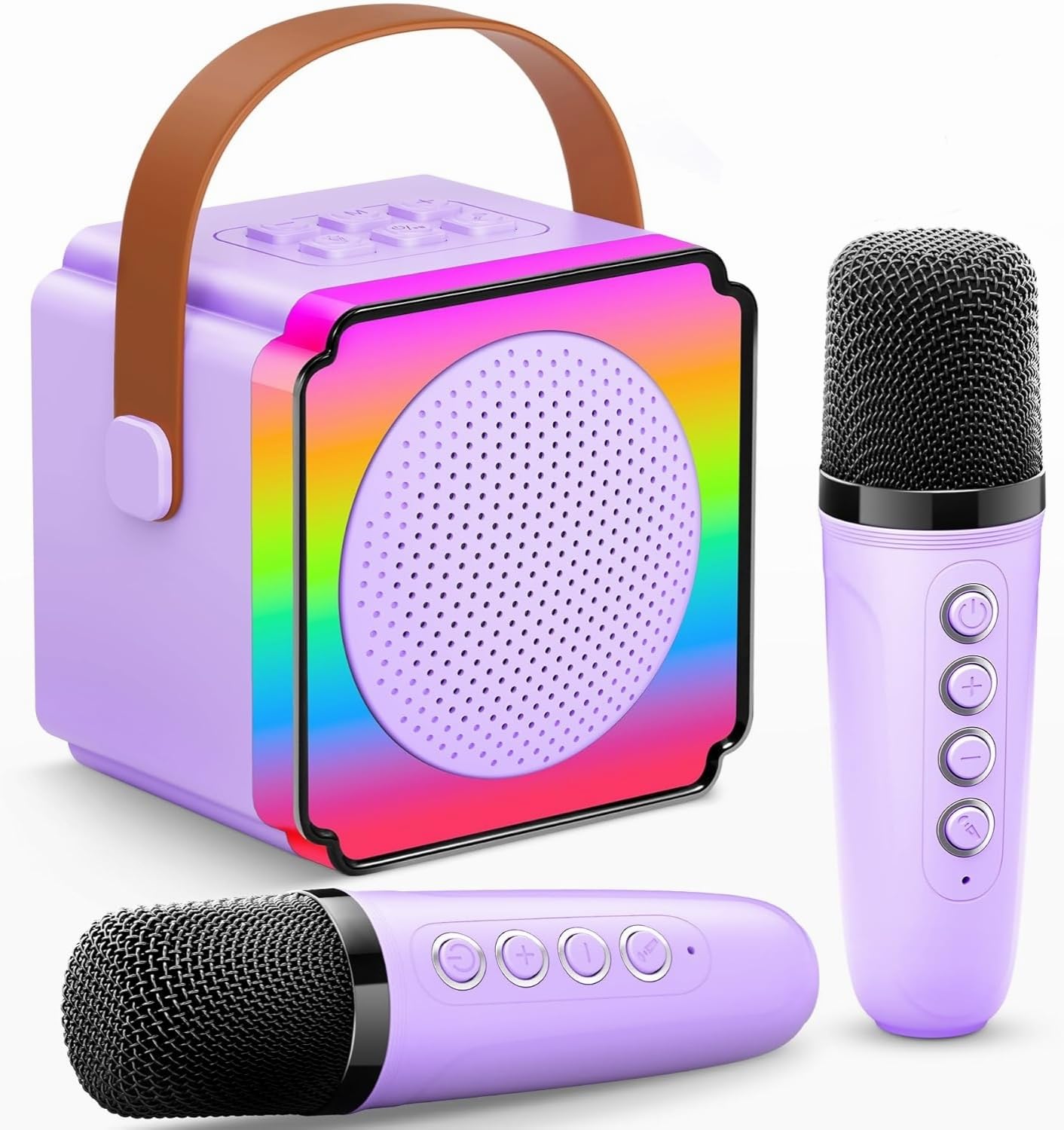 Gontence Karaoke con Microfono, Regalo Compleanno per Ragazzi e Ragazze 3-15 Anni, Karaoke per Bambini con 2 Microfoni Wireless, Luce LED e Cambia Voce, Giocattolo Karaoke per Bambina 3-12 Anni