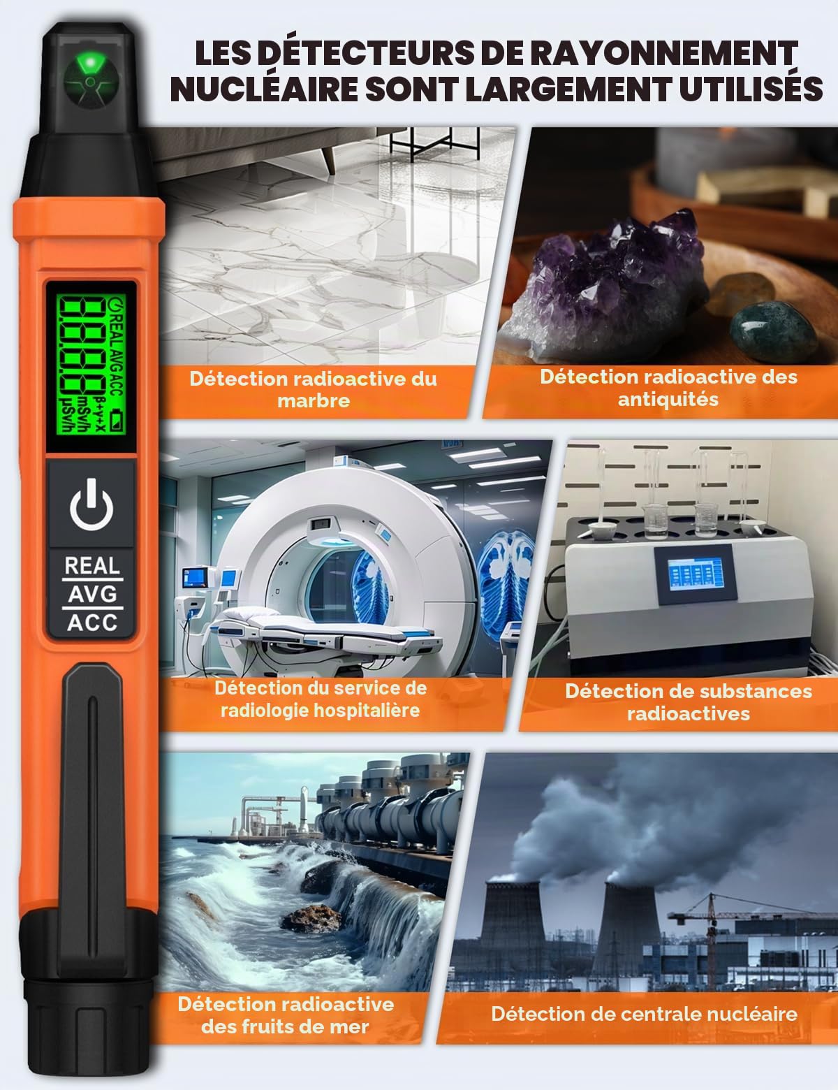 Détecteur de rayonnement nucléaire Portable avec alarme sonore et visuelle, dosimètre de rayonnement à unités de dosage commutées, Compteur Geiger Rayons ND01 pour Beta β Gamma γ X-ray