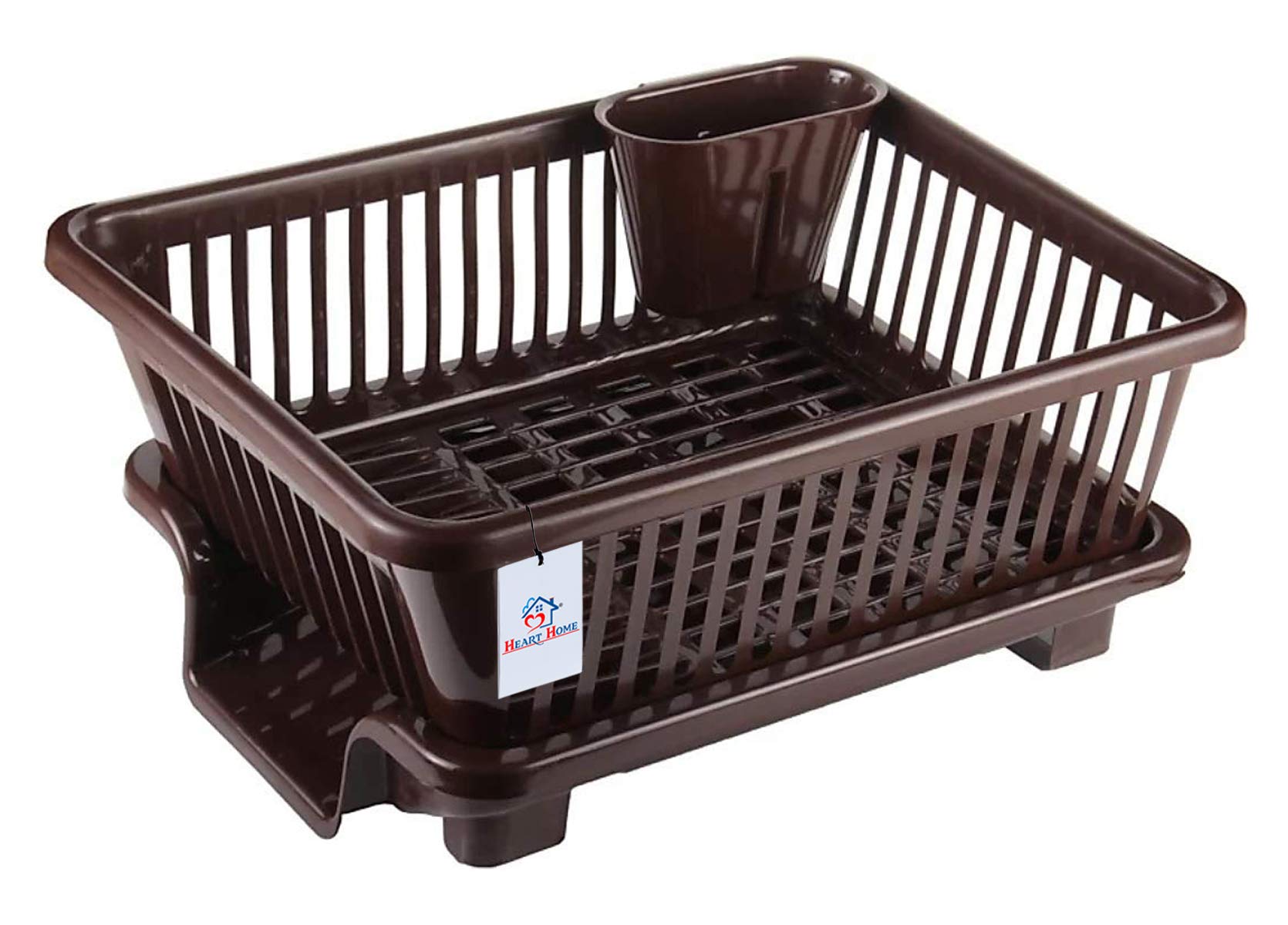 Heart Home 3 in 1 Large Durable Plastic Kitchen Sink Dish Rack Drainer Drying Rack Washing Basket with Tray for Kitchen, Dish Rack Organizers, Utensils Tools Cutlery (Brown)-HEART10737 (B08KPWFCBX) Amazon Price History, Amazon Price Tracker