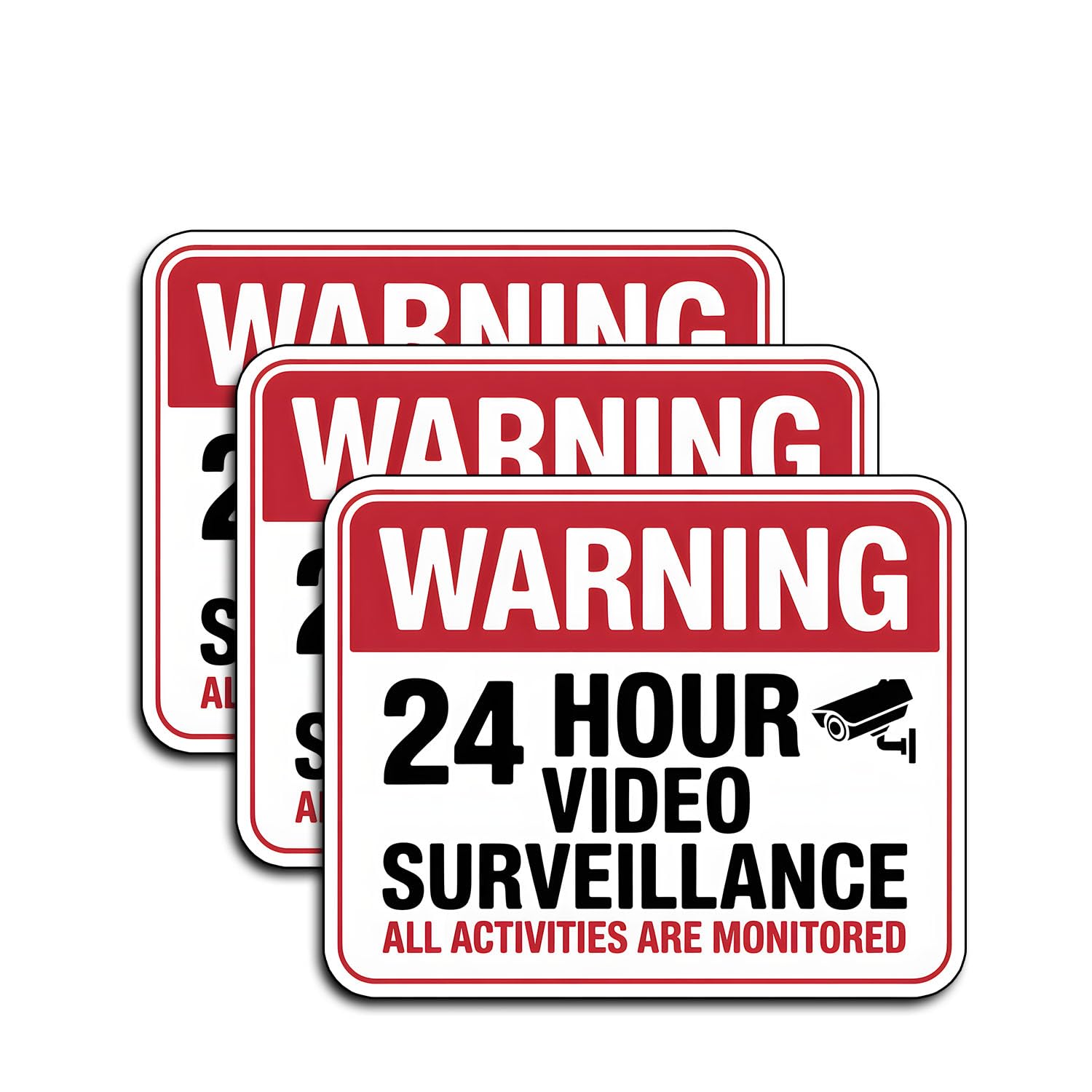 Photo 1 of (3Pcs) 24 Hour Video Surveillance Warning Stickers Waterproof Security Camera Decal Vinyl Sign for Door Window Office Store Garage Warehouse Home Business Outdoor Monitor Alert Sticker Pack 3x2.4