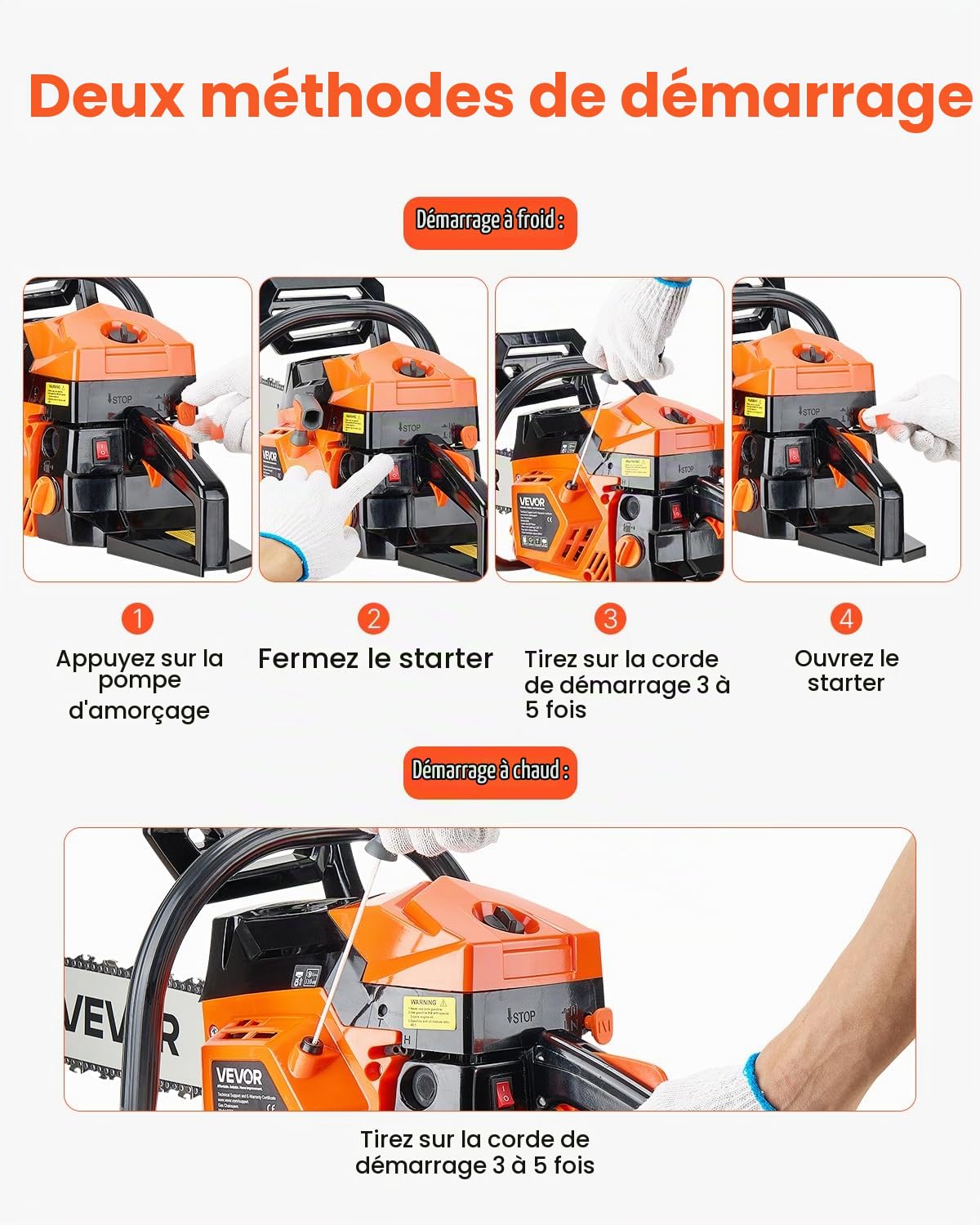 VEVOR Tronçonneuse à Essence 508 mm, Tronçonneuse Thermique 58 cc, 2,0 kW, avec Poignée Antidérapante, Double Réservoir de Carburant, pour Coupe de Bois, Élagage de Branches des Arbres, Défrichement