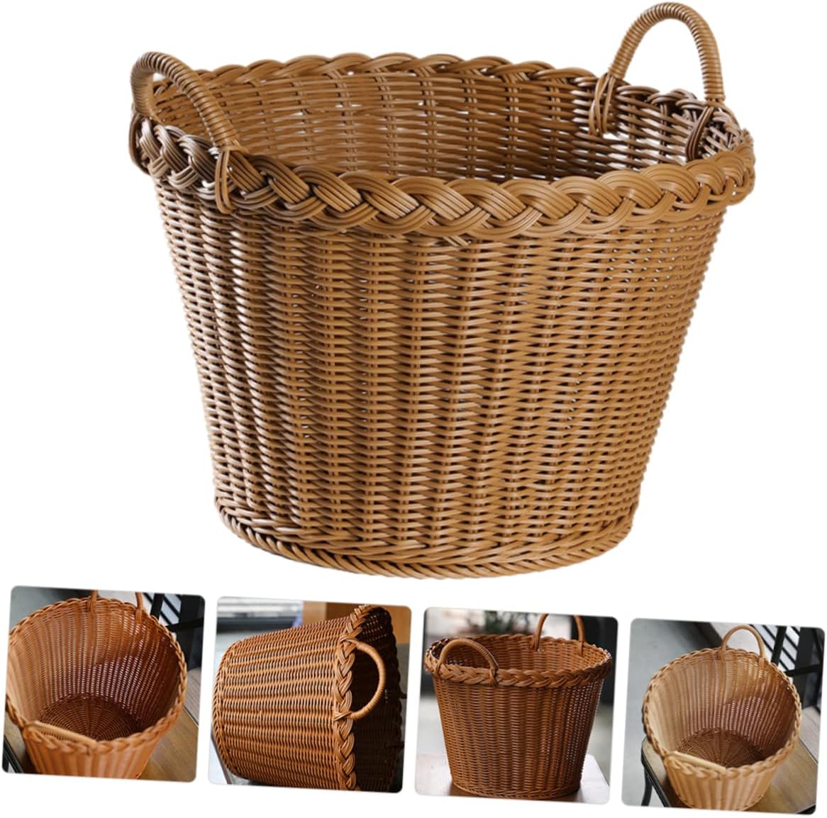 Japanese Style Laundry Hamper Basket with Handle Lightweight Portable Simulation Rattan Woven Clothes Hamper for Home Storage and Space Saving Dirty Clothes Organizer