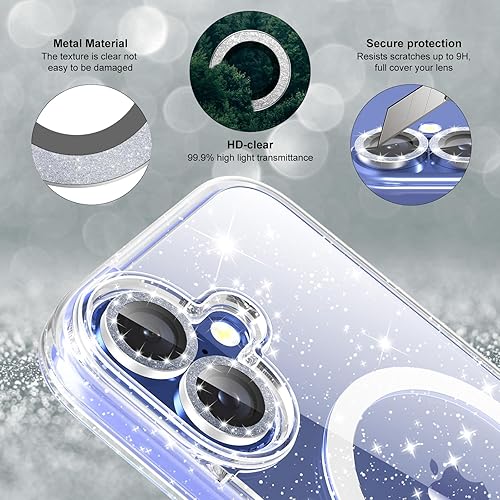 Miniatura 53 de Funda con purpurina diseñada para iPhone 15 Pro Max, con [2 unidades] protector de pantalla y [paquete de 3] protector de lente de cámara brillante