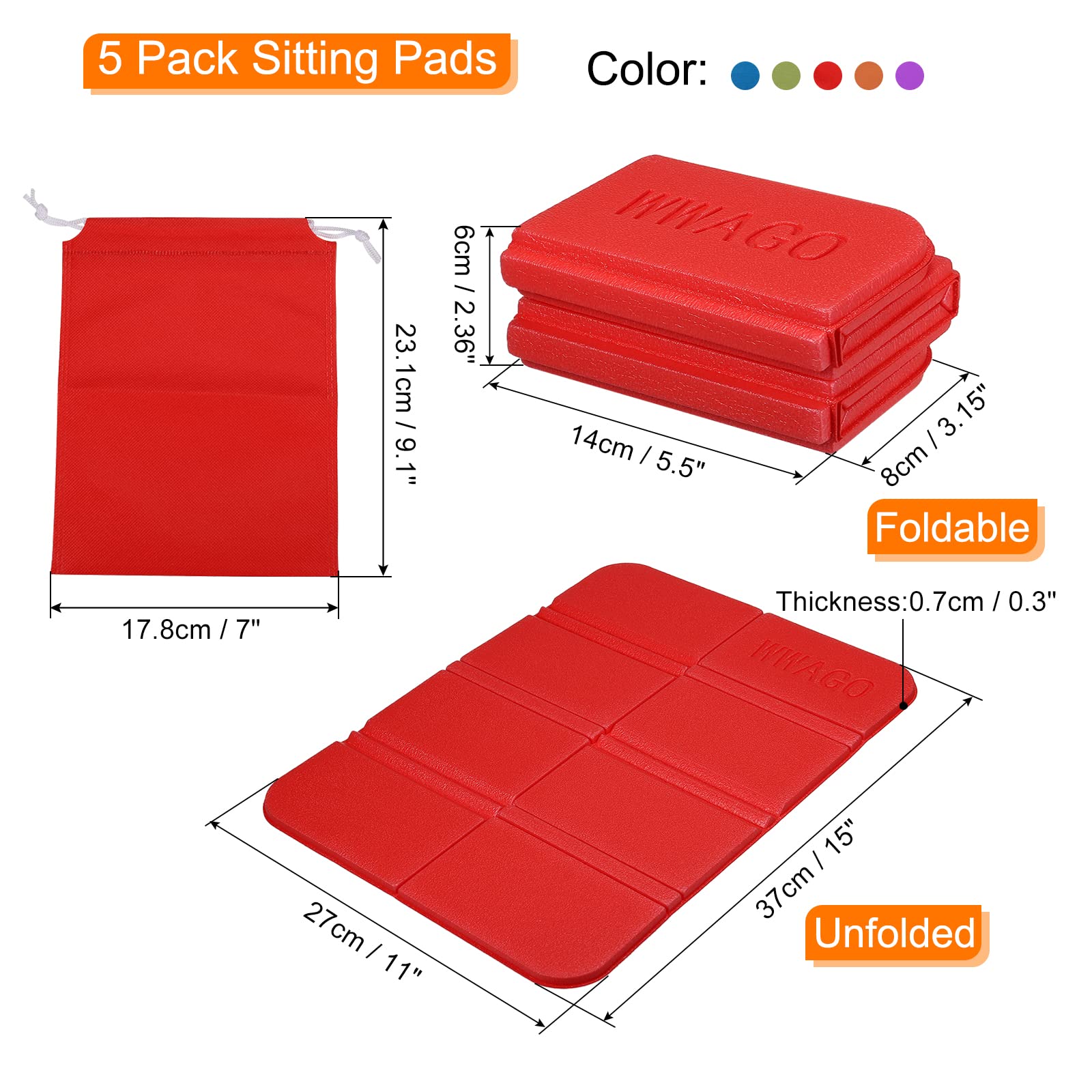 PATIKIL Foldable Cushion Seat, 5 Pack Camping Sitting Pad 15