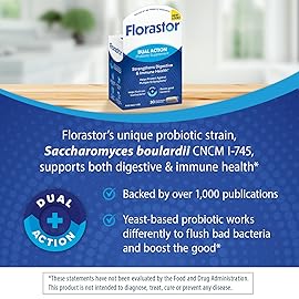 Florastor Probiotics for Digestive and Immune Health, 30 Capsules, Probiotics for Women & Men, Helps Flush Out Bad Bacteria, Boosts The Good with Our Unique Strain Saccharomyces Boulardii