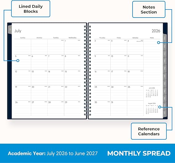 Blue Sky 2026-2027 Weekly & Monthly Academic Planner, 7x9 Enterprise Navy