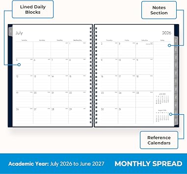Blue Sky 2026-2027 Weekly & Monthly Academic Planner, 7x9 Enterprise Navy