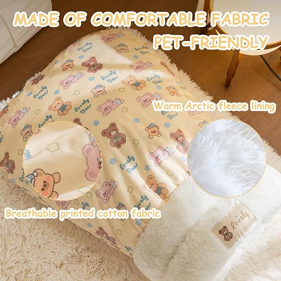 Cat Sleeping Bag, Cat Sleeping Bag for Indoor Cats Self Heating Cozy Winter Soft Plush Self Warm Kittens Indoor Sack 360Wrap Comfortable Pet Snuggle Sack for Cats up to 8kg/17.6lb (Brown Bear)