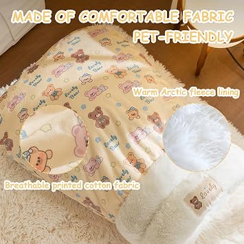 Cat Sleeping Bag, Cat Sleeping Bag for Indoor Cats Self Heating Cozy Winter Soft Plush Self Warm Kittens Indoor Sack 360Wrap Comfortable Pet Snuggle Sack for Cats up to 8kg/17.6lb (Brown Bear)