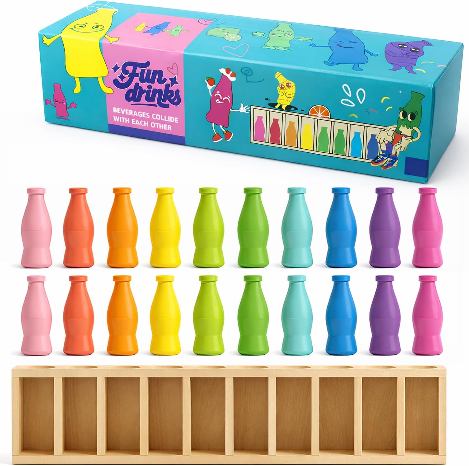 Match The Bottle Color Game, Wooden Family Board Game, 2-4 Players, Large | Bottle Flip Challenge Toy for Travel, Camping, Holidays, Birthday Party & Backyard Night Fun Tabletop Accessories