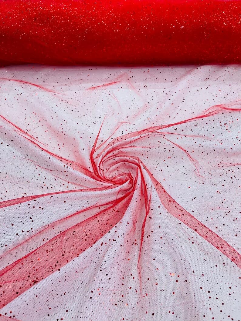 Backdrop King Inc, Glitter Tulle Fabric Shimmer/Tulle Glitter for Dresses/Mesh Glitter Fabric/Costume Fabric/Wholesale (10 Yards, Red)