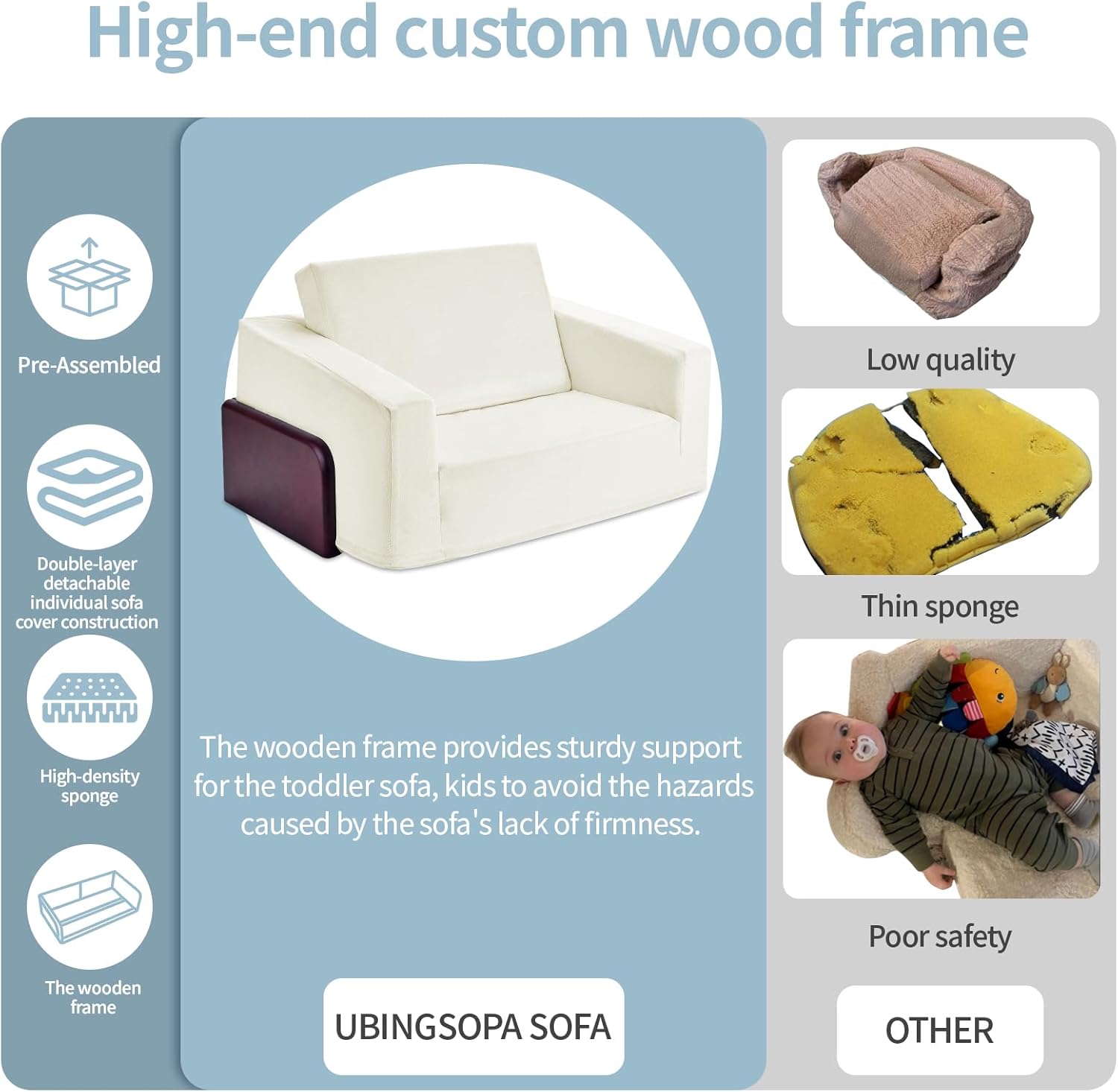 Toddler Couch Chair Comfy, Kids Couch Bed Fold Out, Portable Kids Sofa for 1-3 Years Old