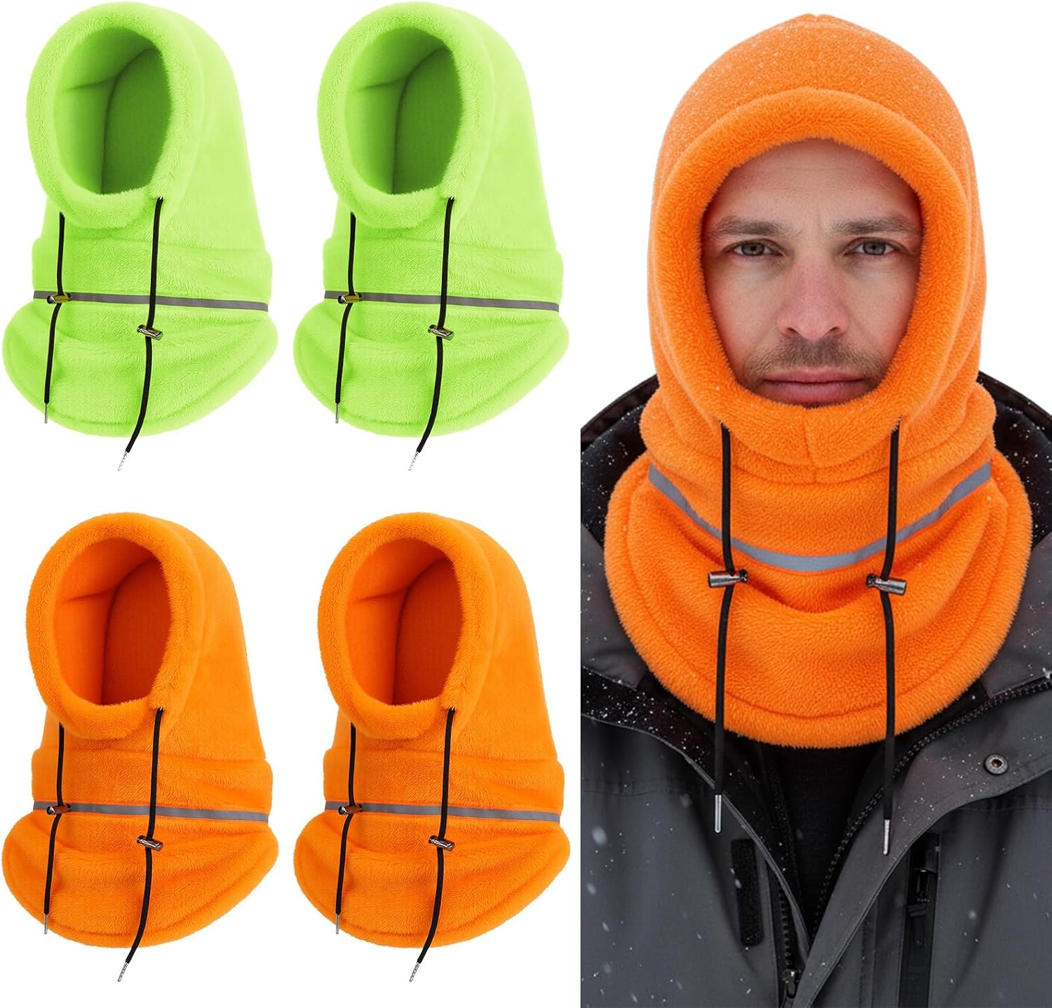 Cutecrop 4 Pcs Winter High Visibility Reflective Fleece Balaclava Mask Winter Thermal Full Face Ski Mask Neck Cover Adjustable for Men Women Windproof Outdoor Motorcycle Multicolor
