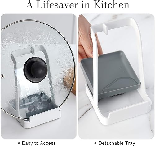 Miniatura 5 de NiHome Versátil tapa de olla soporte para cucharón multiusos para espátula, tabla de cortar, soporte para cucharas, utensilios de cocina, bandeja de