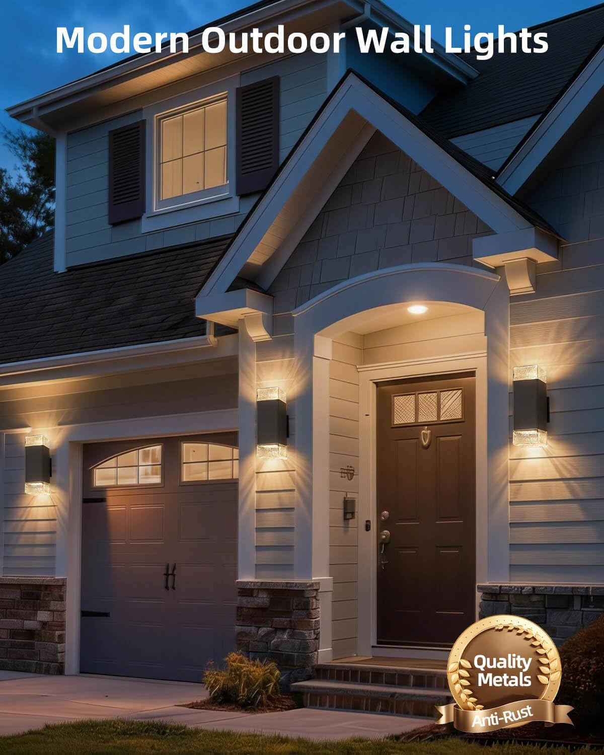 RAYVO Outdoor Wall Light, Modern Up and Down Exterior Lighting Fixture, 3CCT 3000K/4500K/6000K Adjustable Outdoor Wall Sconce, Waterproof Black Outside House Lights, Integrated LED for Porch Garage