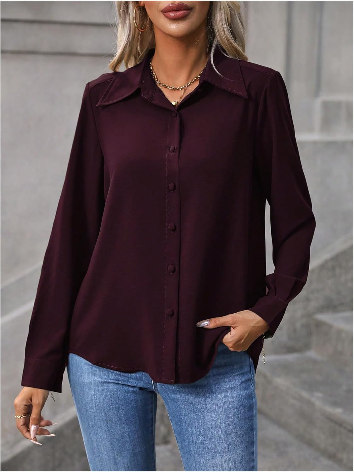 SOLY HUX Women's Button Down Long Sleeve Shirts Dressy Blouses Office Business Casual Tops Fall Clothes - Image 5