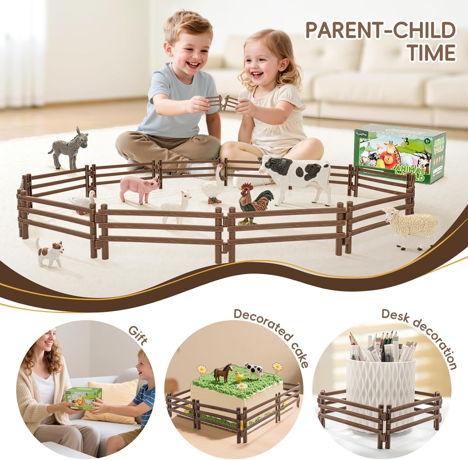 8PCS 6" Large Horse Figurines with 24PCS Corral Fence Toys, Farm Animal Figurines Toys for Toddlers
