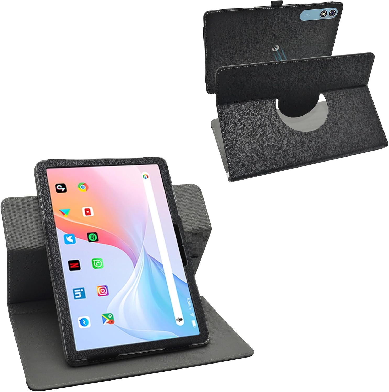 LiuShan Compatible with Rotation Stand PU Cover for HISORL T901/TUOHAITIME C30/YLEEBG T901/QDDQ T901/Relndoo T901/Suicoey T901/JJGJ T901/TUOHAITIME C30-JZB/JIKOCXN C30 10 Inch Tablet,Black