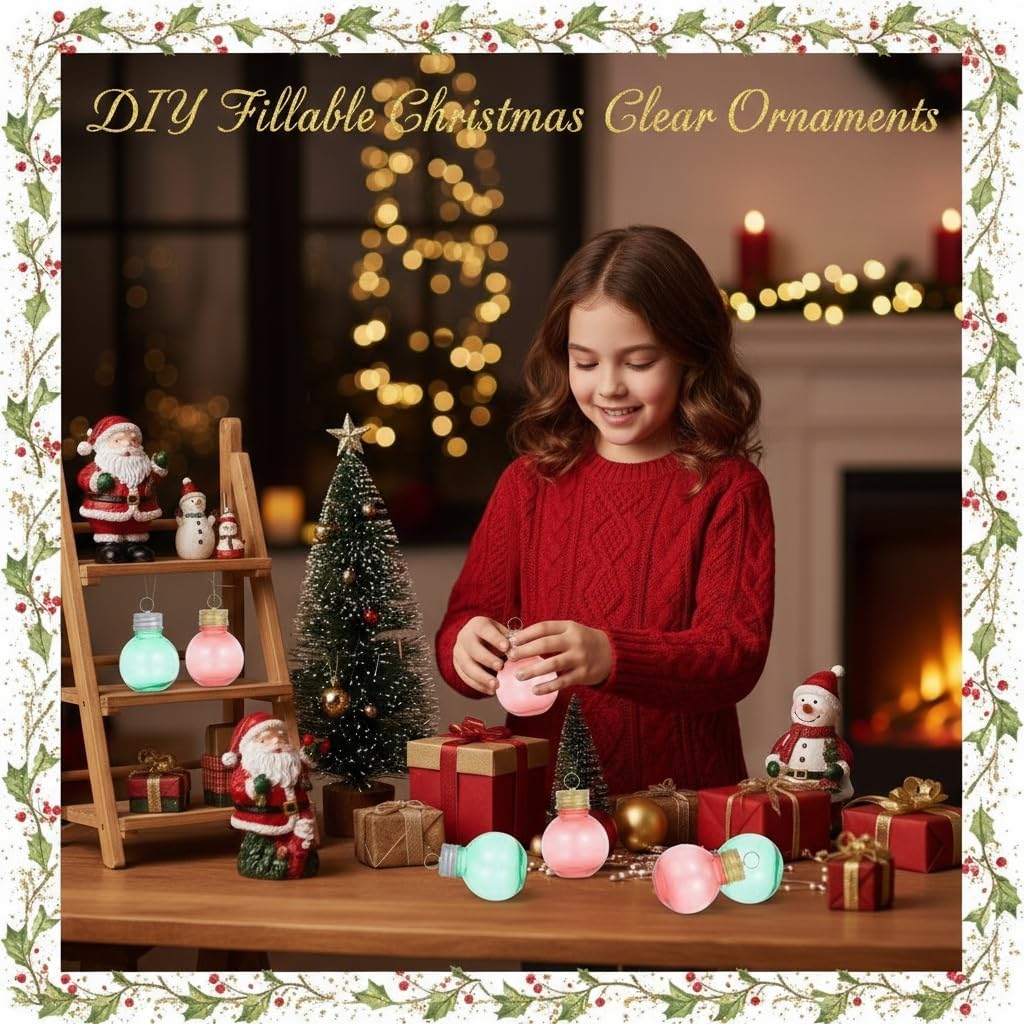 24Pcs Christmas Drink Balls: 50ml Fillable Juice Bottles Clear Ornament Balls for Drinks Water Candy Party Decoration - Plastic Pendant Water Bottle Bulbs for Xmas Tree Ornaments