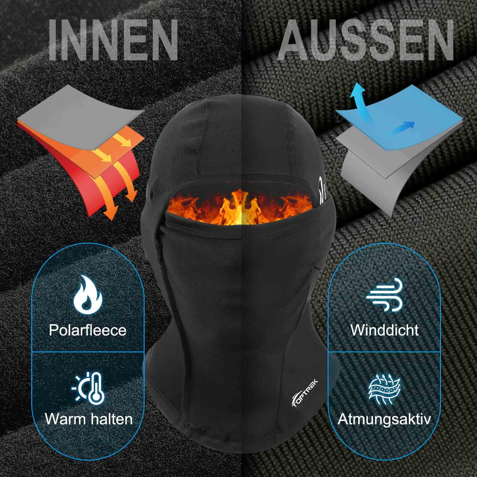 Toptrek Balaclava zimowa, zimna i wiatroszczelna maska na twarz, narciarska, na rower, snowboard, motocykl, oddychająca maska na twarz dla mężczyzn i kobiet, czarny, 55-60