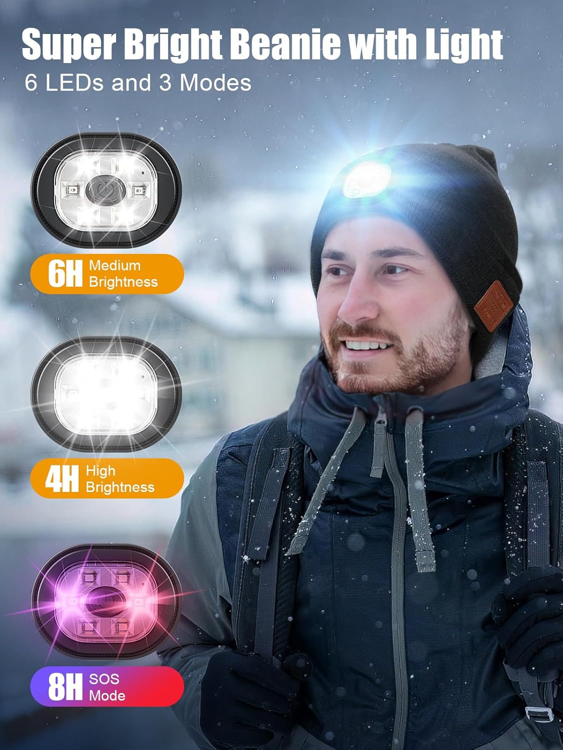 Valentines Day Gifts for Him, Valentine Gifts for Men, Mens Gift Cool Gadgets, LED Bluetooth Beanie with Light for Men - Image 4