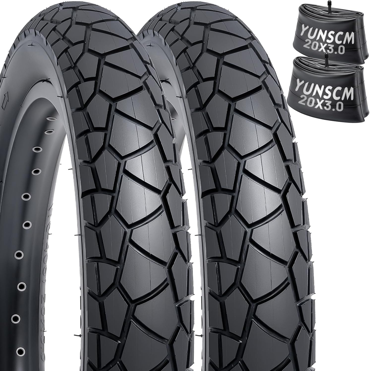 YUNSCM 2-PCS 20x3.0/76-406 E-Bike Fat Tires Compatible with Electric Bike 20 X 3 All-Terrain Directional Tread Bicycle Tires