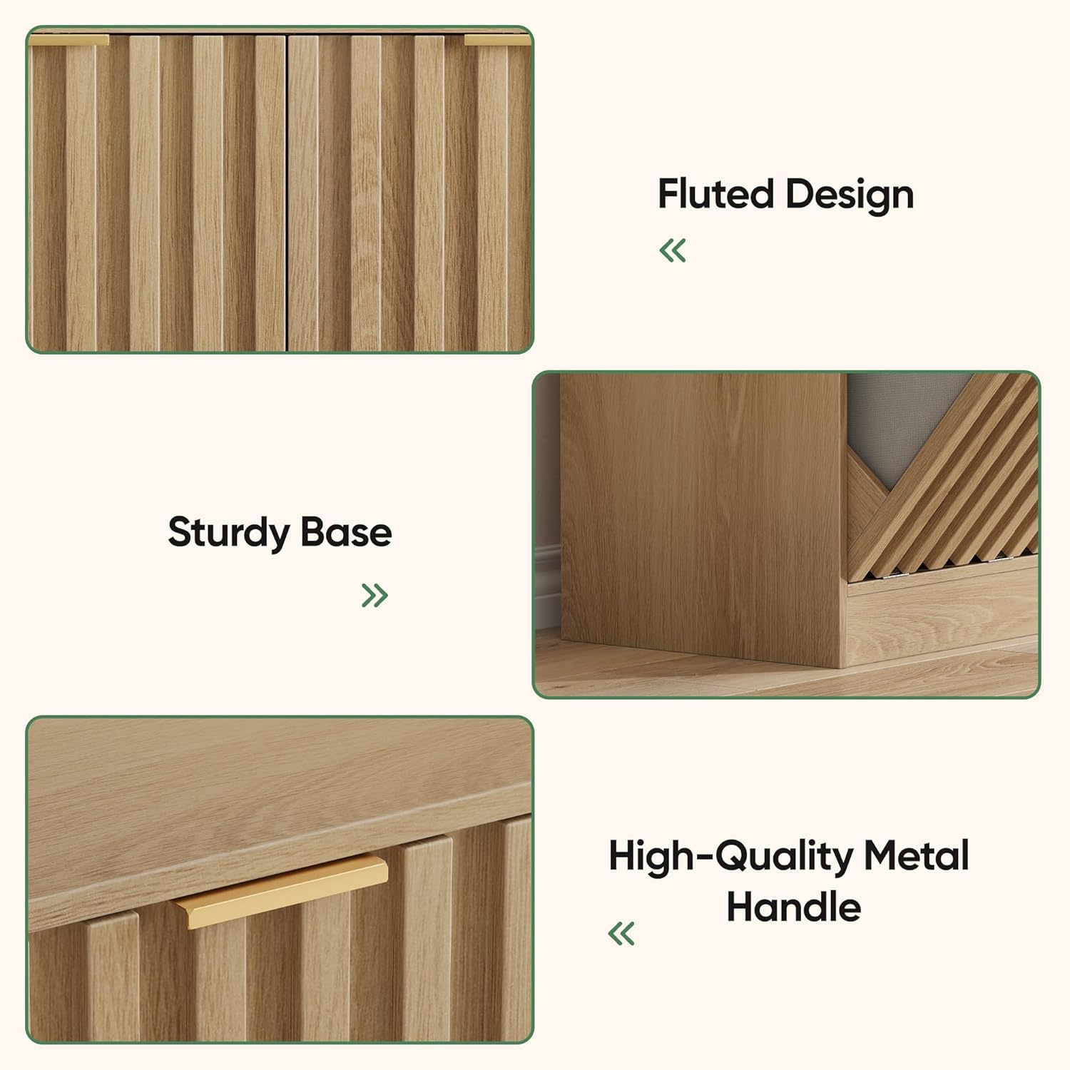 Double Tilt Out Laundry Hamper Cabinet, 11.8 Gallon Fluted Hidden Trash Cabinets with 2 Baskets for Bathroom Kitchen & Living Room, Freestanding Bathroom Storage Cabinet（Natural Oak）