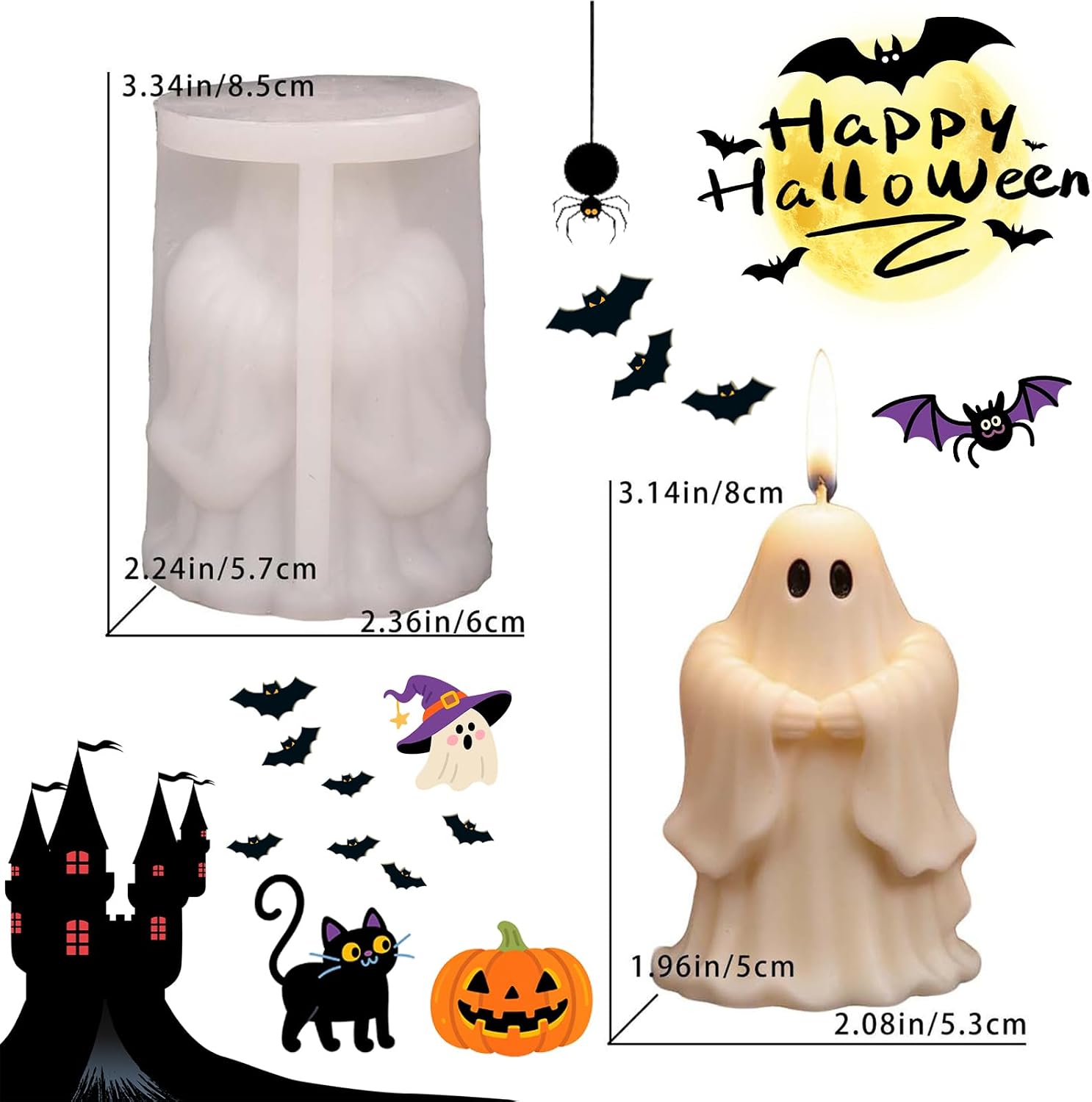 Ghost Candle Molds Silicone Halloween Candle Molds 3D Ghost Silicone Mold for Making Soap Resin Home Decor DIY