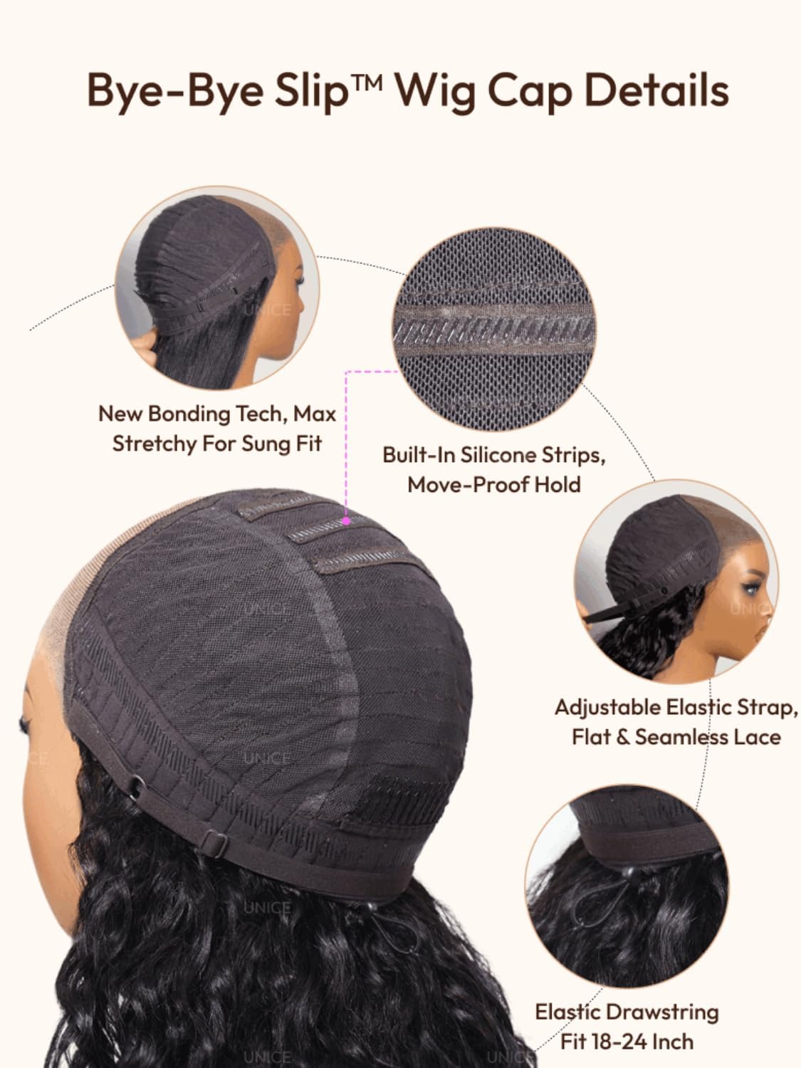 UNICE Bye Bye Slip 13x4 Lace Frontal Wig Glueless Human Hair Body Wave Ash Blonde with Brown Roots Adjustable Cap with Silicone Strips & Drawstring Pre Plucked Bleached Knots 150% Density 18inch