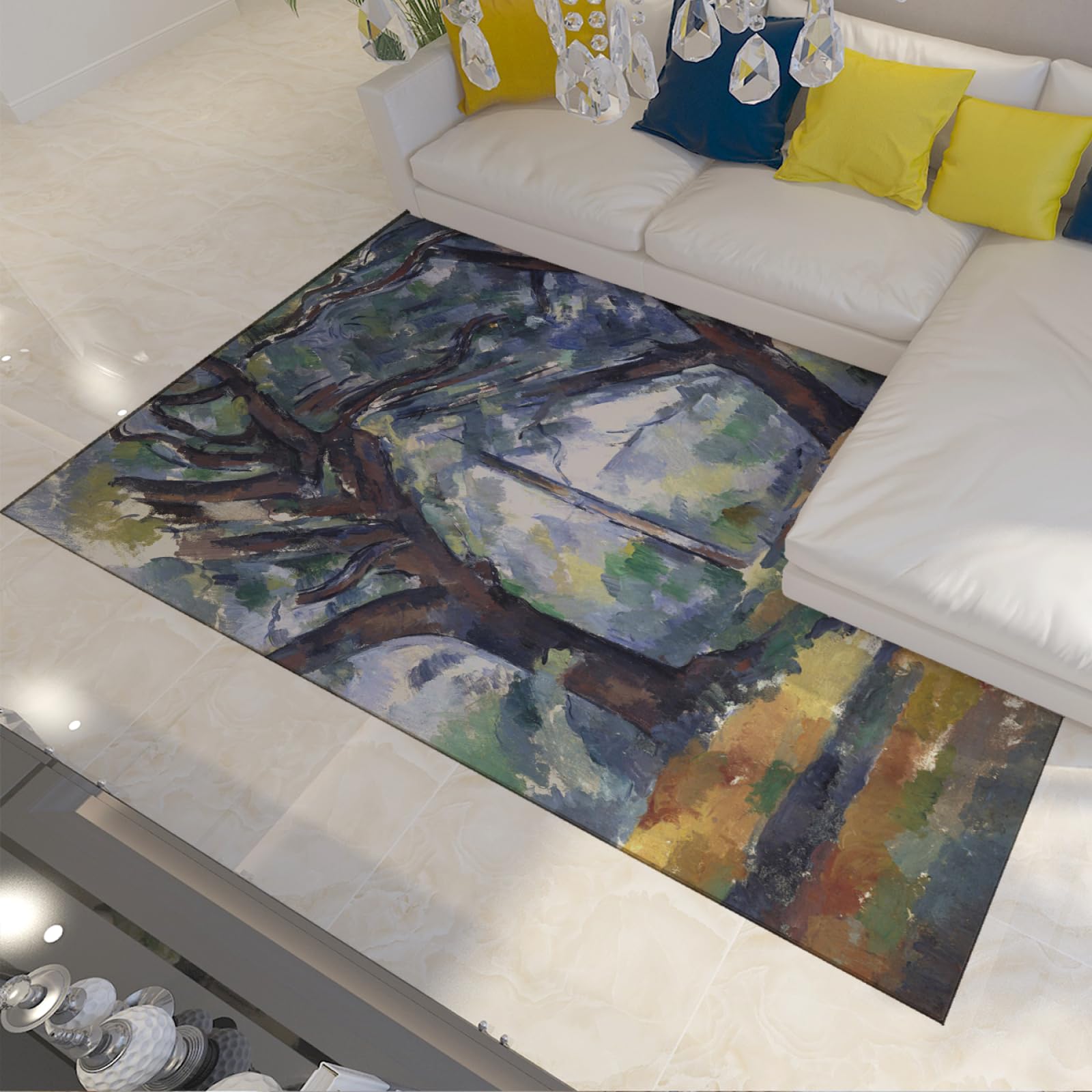 Tapis facile à nettoyer style Cézanne avec revêtement antidérapant