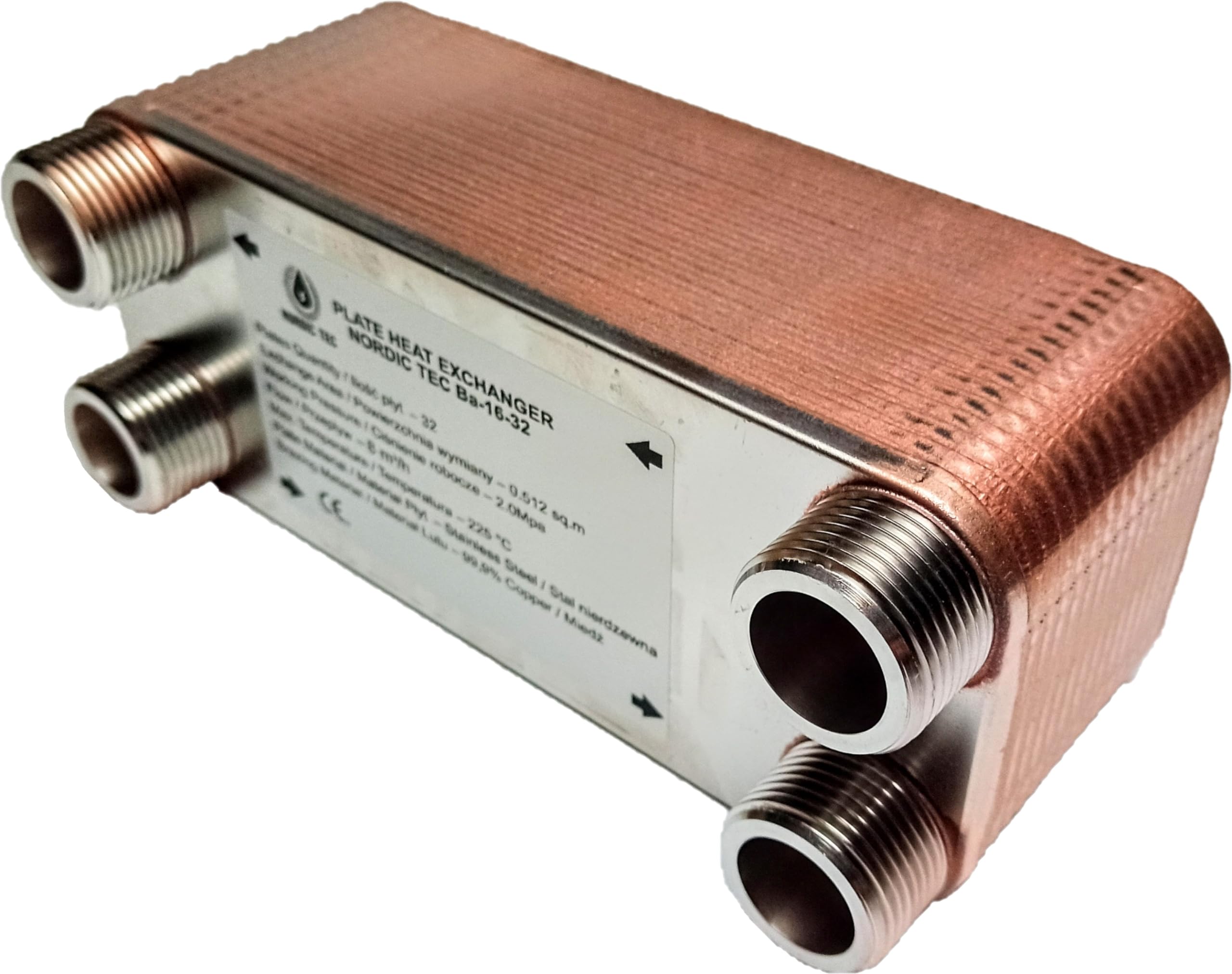 Intercambiador de calor Nordic Tec Ba-16-32 de acero inoxidable, 32 placas, 130 kW, 1"