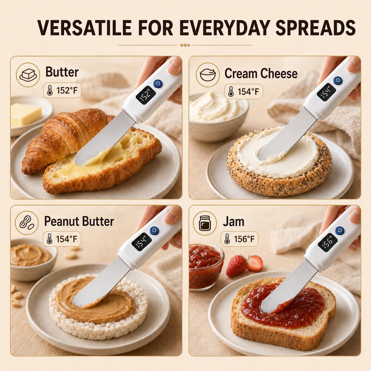 Heated Butter Knife, Rechargeable USB Electric Spreader with LED Display & 2 Heat Settings - Stainless Steel Warming Knife for Butter, Cheese & Jam