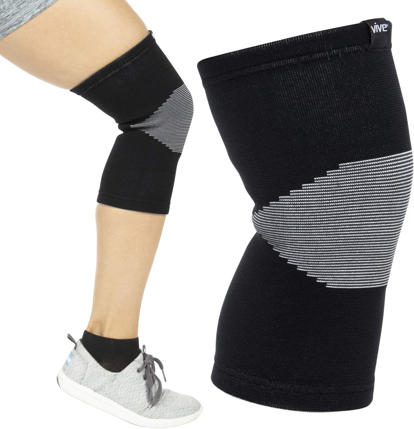 Vive Bamboo Knee Sleeve (Pair) - Charcoal Elastic Compression Support Brace for Improved Circulation, Recovery, Arthritis Joint Pain - Sports, Running, Jogging Knee Brace for Men, Women