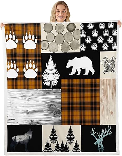Miniatura 10 de Camper Adventure - Manta de retazos a cuadros rojos con patas de ciervo, para sofá, manta rústica de granja para niños, manta de forro polar suave