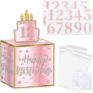 Geldgeschenke Geburtstag Überraschungsbox Rosa Kuchenkarte | Inkl. 30 Beutel & 0-9 Sticker. Ideal für Bargeld oder Gutscheine, Geburtstagsgeschenk für Eltern Freunde, Rosa Party Deko