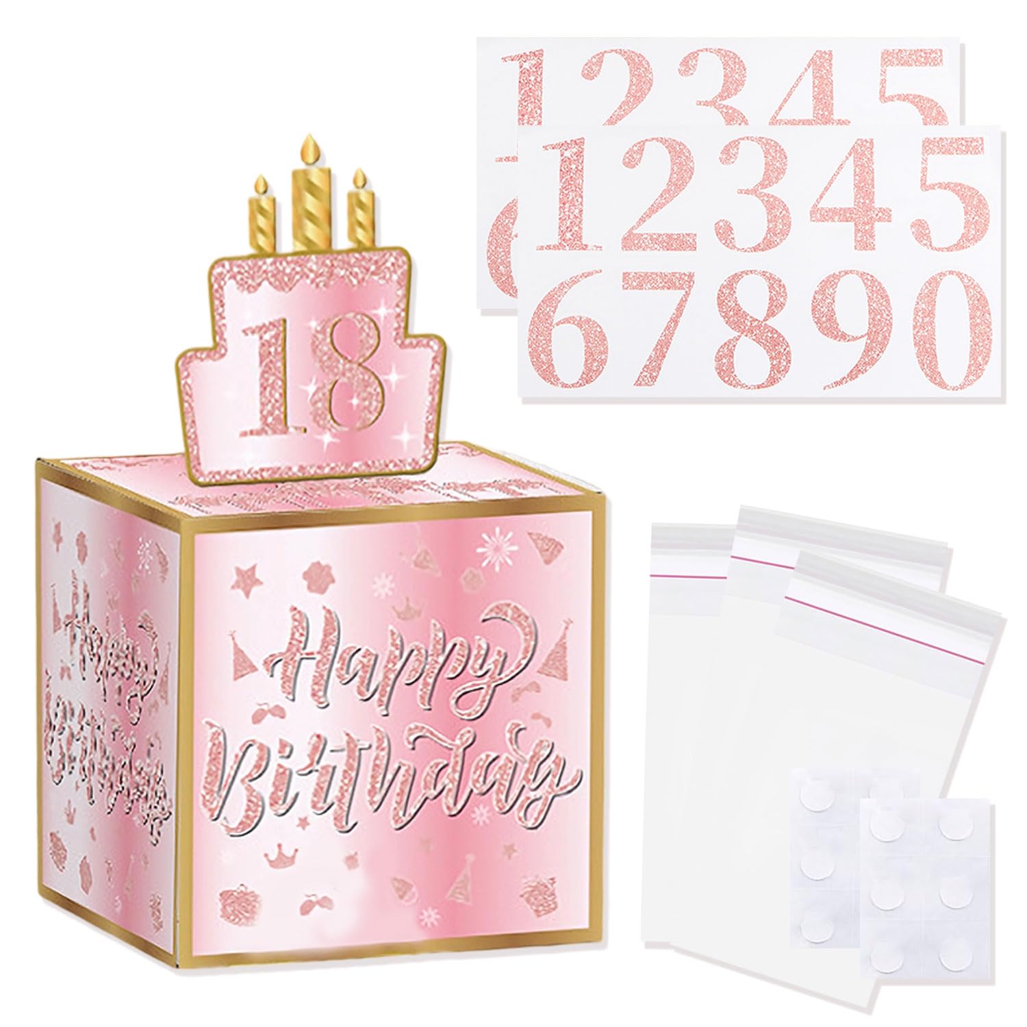 MOTIBACK Happy Birthday Money Box - Pull-Out Surprise Cash Gift Box with DIY Stickers for Any Age, Fun Money Present for Boys & Girls (Pink)
