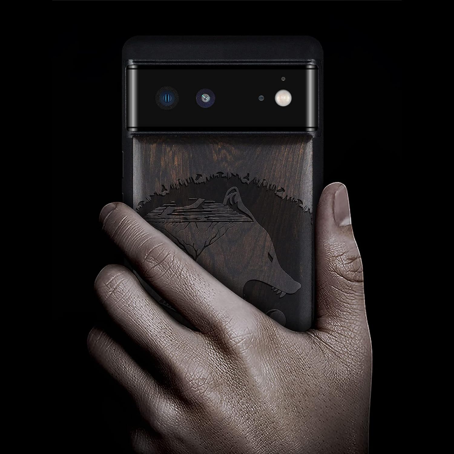Carveit Wood Case for Pixel 6 Case [Natural Wood & Black Soft TPU] Shockproof Protective Wooden Cover Compatible with Google Pixel 6 (Wolf-Tai Chi-Rosy)