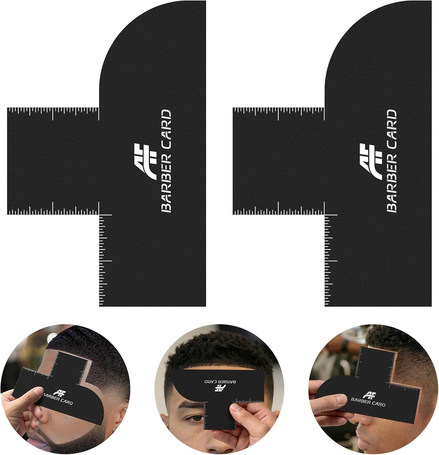 Enhancement Barber Card with Measurement, Reusable Hairline Shaping Tool for Men & Beard Line Up, Color Spray Edge Guide for Barbers and At-Home Haircut (2 Pack)