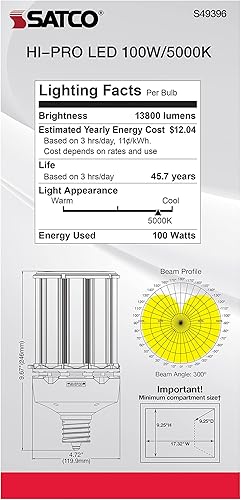 Miniatura 7 de Satco Bombilla LED HID S49396 Corncob de repuesto, EX39 Mogul Base Extendida, 100W, 5000K