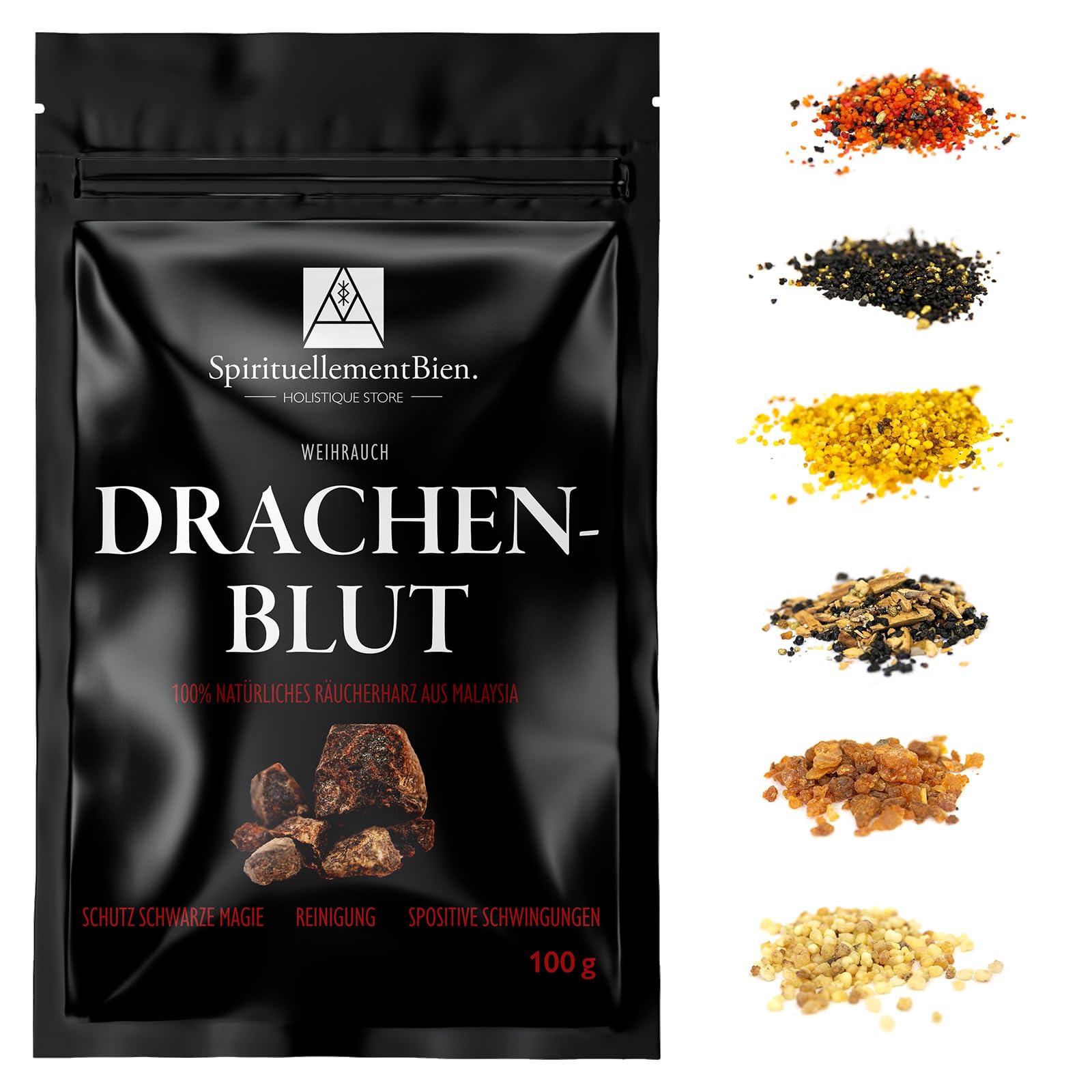 Weihrauch Drachenblut – 100% Reines und Authentisches Harz in Körnerform 100 g – Für Räuchergefäß oder Duftbrenner – Schutz vor schwarzer Magie – Reinigung – Positive Schwingung