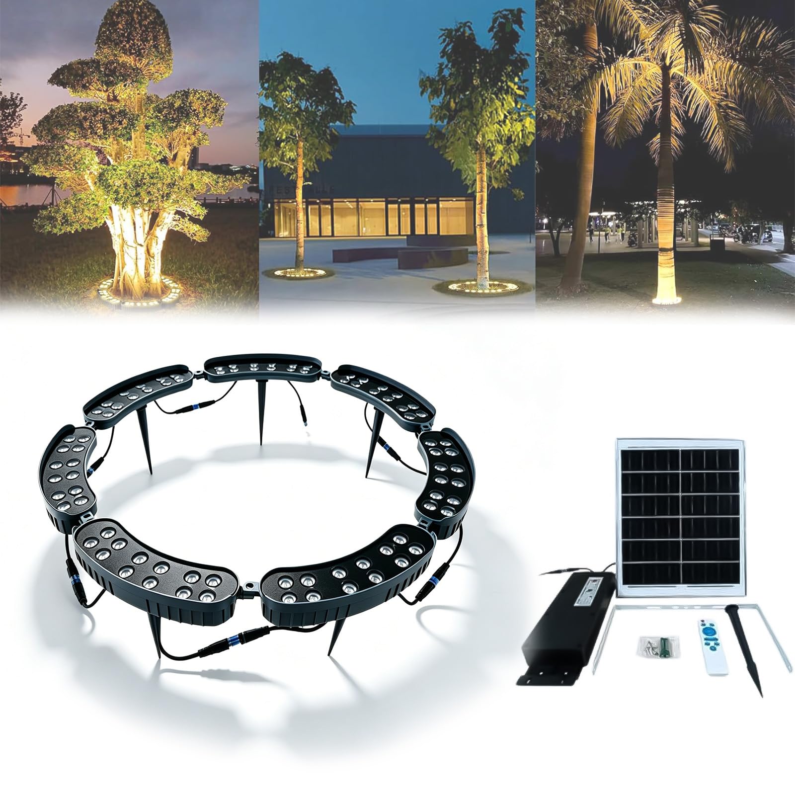 LED Ring Tree Light, LED Surrounding Colored Landscape Lighting Tree Spotlight, IP65 Waterproof Trees Up Lights with Ground Stake, Landscape Spotlights for Yard Garden Pathway (Green,7lights)