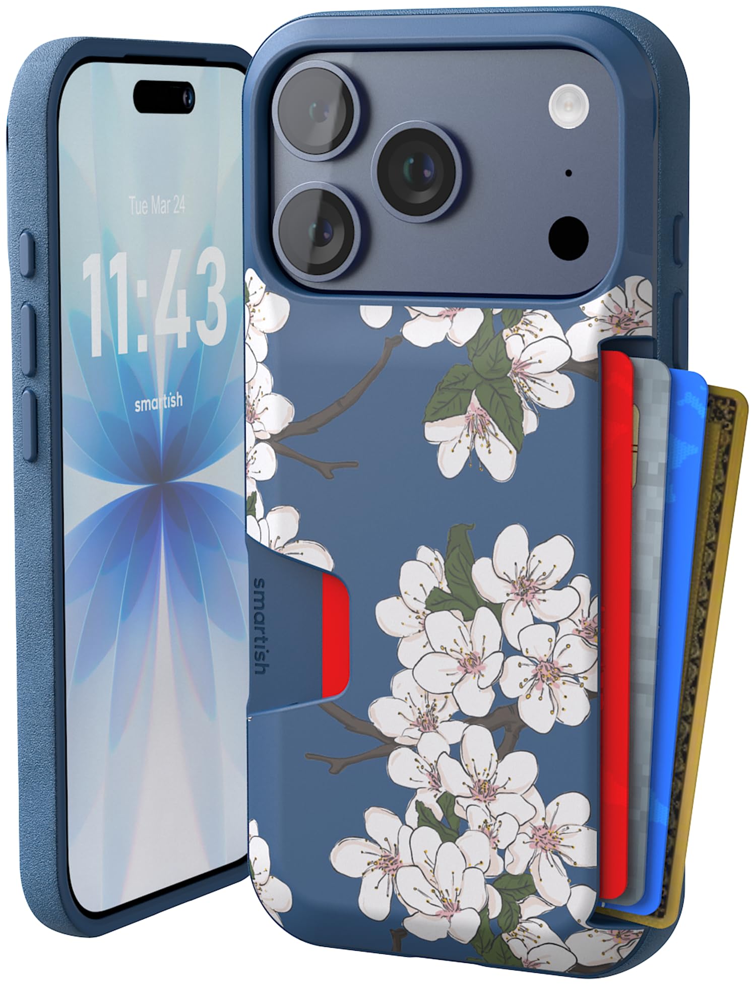 Smartish Etui portfelowe na iPhone'a 17 Pro - Wallet Slayer Vol. 1 [smukłe + ochronne] Etui na karty kredytowe - Testowane upadek z klapką ukryte etui na karty do Apple iPhone 17 Pro - bardzo kwiat