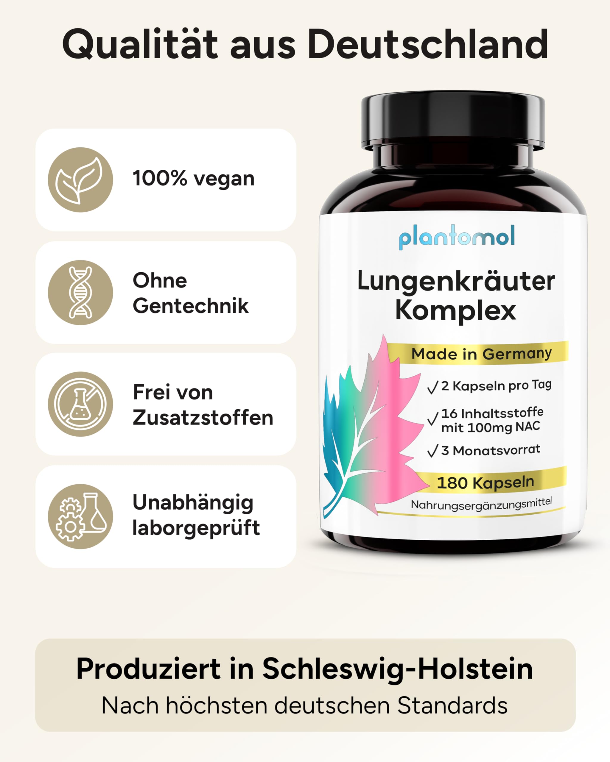 16-fach Komplex! 180 Lungenkraut Kapseln hochdosiert mit Lungwort Malvenblättern Thymian Primelwurzel Eukalyptus & Salbeiblättern