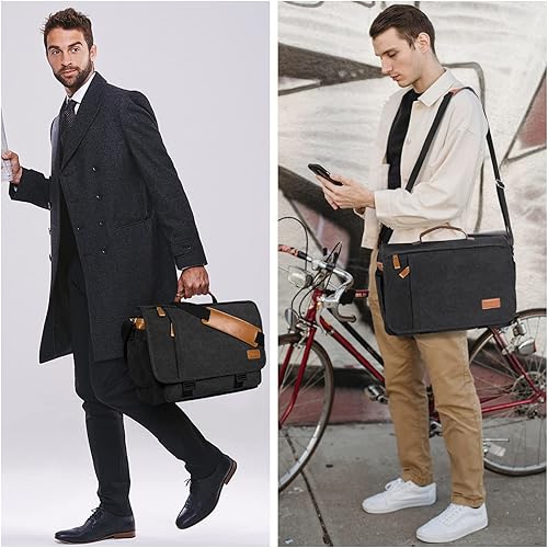 Miniatura 2 de ESTARER Bolsa de mensajero para hombre de 15.6 pulgadas, bolsa de lona resistente al agua, bolsa de trabajo, bolsa de hombro para laptop, maletín,
