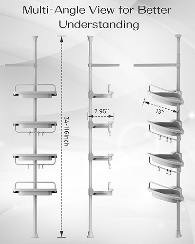 Miniatura 9 de Allzone - Cesta de ducha de 4 niveles ajustable de tensión para esquina champú acondicionador jabón