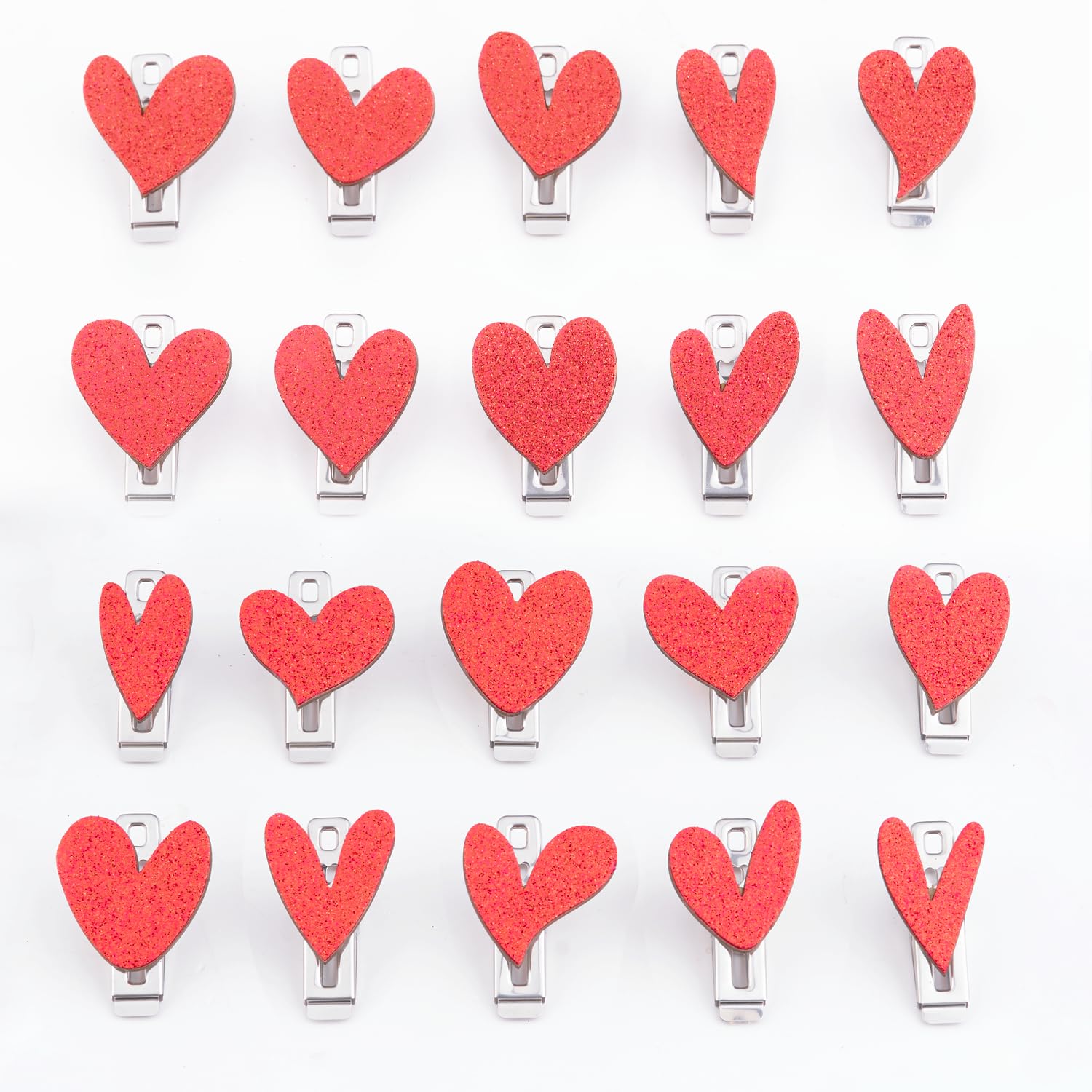 Bag Clips for Food Storage, Cute Glitter Red Heart Chip Clips, Stainless Steel, Multipurpose Clips, Can Be Use As Bread Bag Clips, Metal Clips for