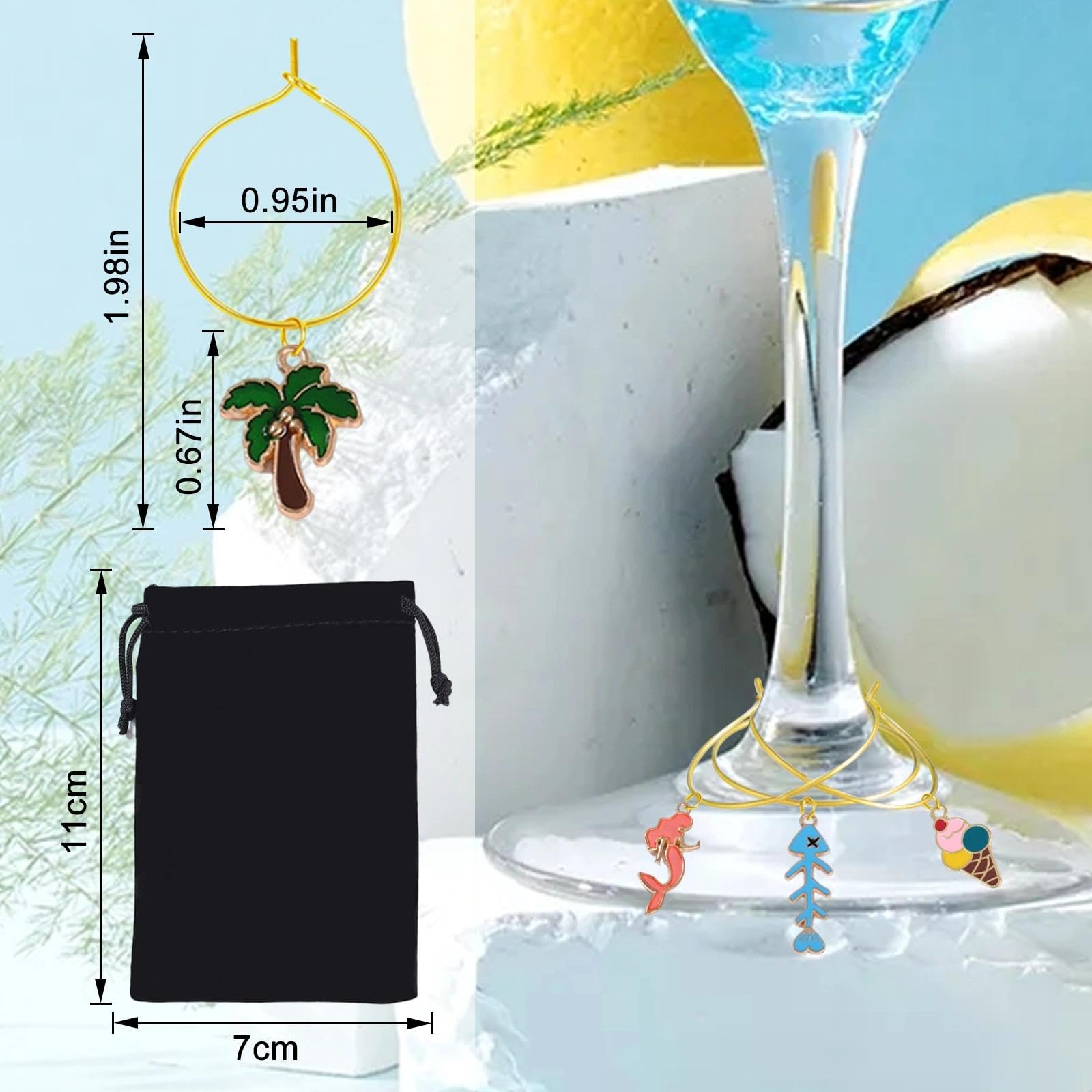 24 Pièces Marque Verree Charmes de Verre à Vin Breloques pour Verres à Vin avec Pochette en Velours pour Fêtes Marqueurs de Boisson, MMarque Verre a Pied, Marqueur de Verree, Marque-Verre Vinn