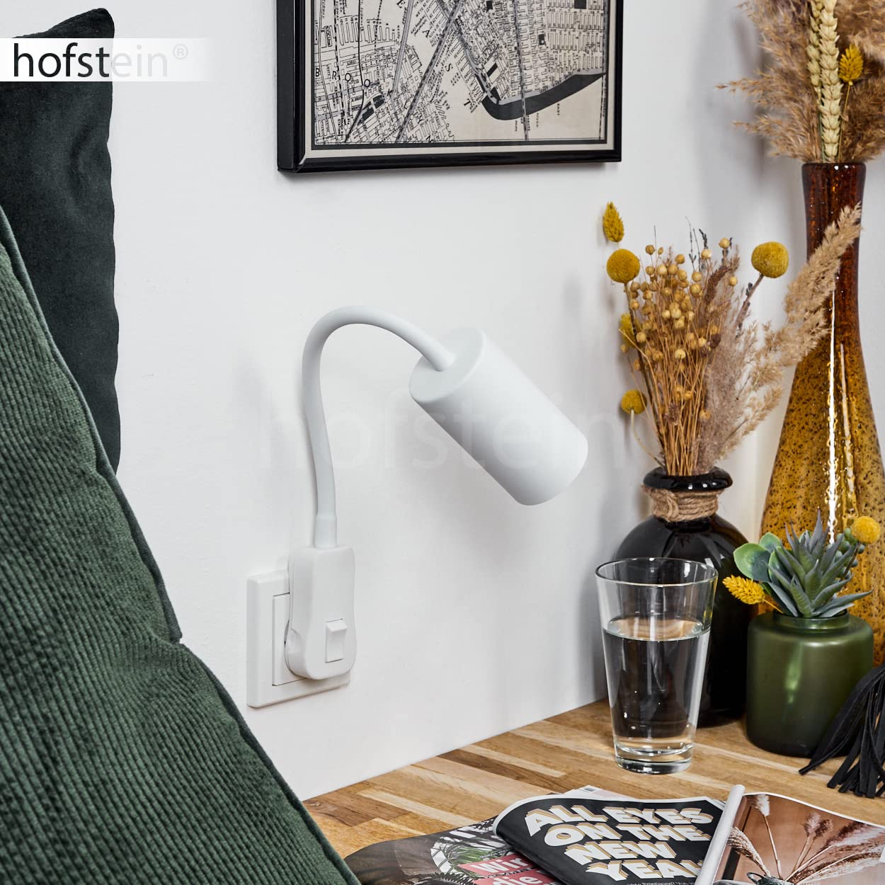 Wandlamp Javel, moderne wandlamp van metaal in wit, wandspot 1-lamp in modern design, met verstelbare leesarm en aan/uit schakelaar, 1 x GU10, zonder gloeilamp